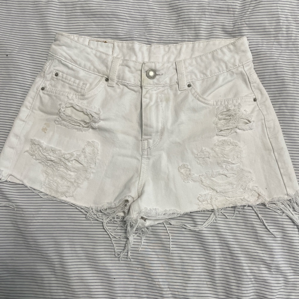 White Distressed Denim Shorts